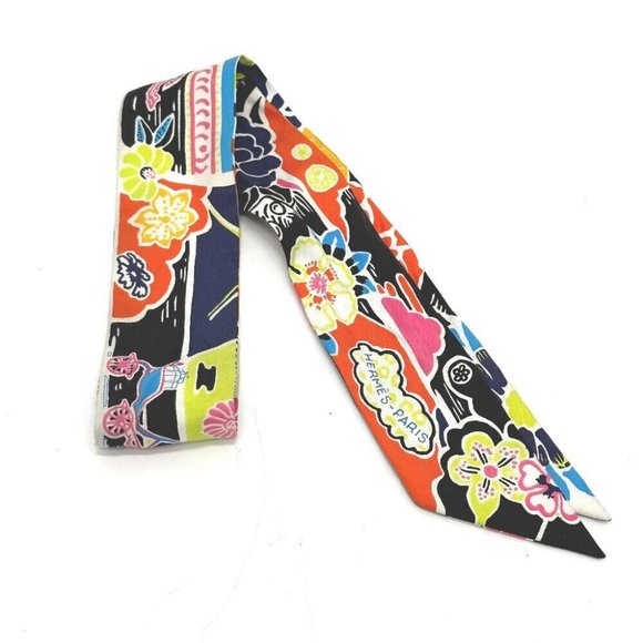 HERMES flour Bingata Twilly Scarf silk Multicolore - Picture 1 of 13